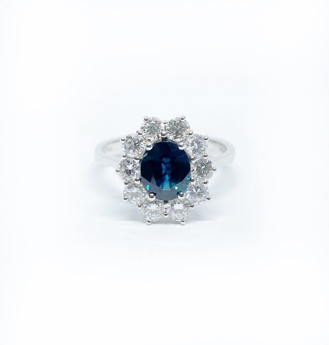 Ring - 18 karaat Witgoud Saffier - Diamant 