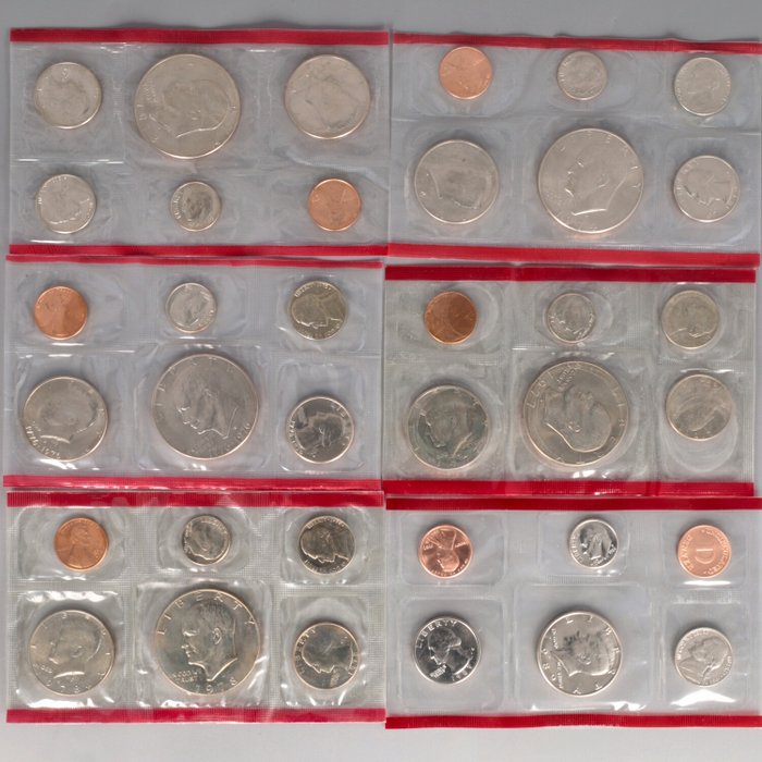 Förenta staterna. Series 1 Cent - 1 Dollar 1973/1989 (6 series)  (Ingen mindstepris)