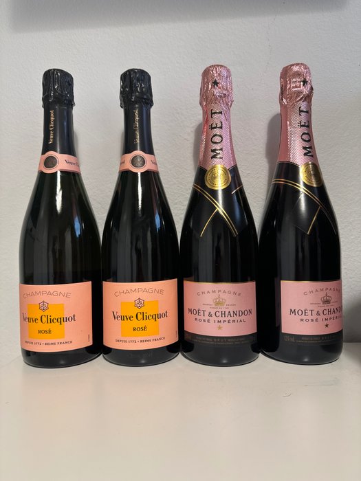 Moët & Chandon, Veuve Clicquot, Rosé - Champagne - 4 Bottiglie (0,75 L)