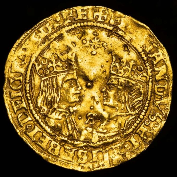 Kingdom of Castile. Reyes Católicos. Doble Excelente Moneda acuñada en la ceca de Sevilla entre los años 1490-1504