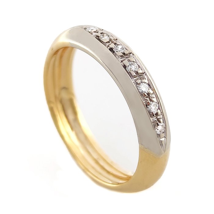 Δαχτυλίδι - 18 καράτια Κίτρινο χρυσό, Λευκός χρυσός -  0.07ct. tw. Διαμάντι