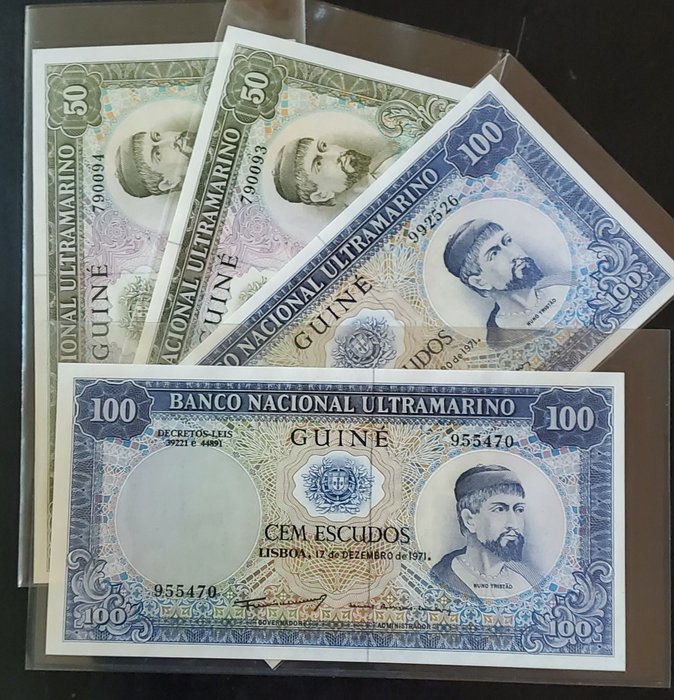 Portugiesisch-Guinea. - 2 x 50 and 2 x 100 escudos 1971 - Pick 44, 45  (Ohne Mindestpreis)