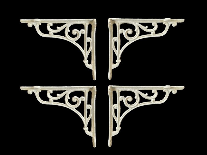 Zierornament (4) - Set van 4 gietijzeren muursteunen | Muurbeugels | Plankendragers - Europa
