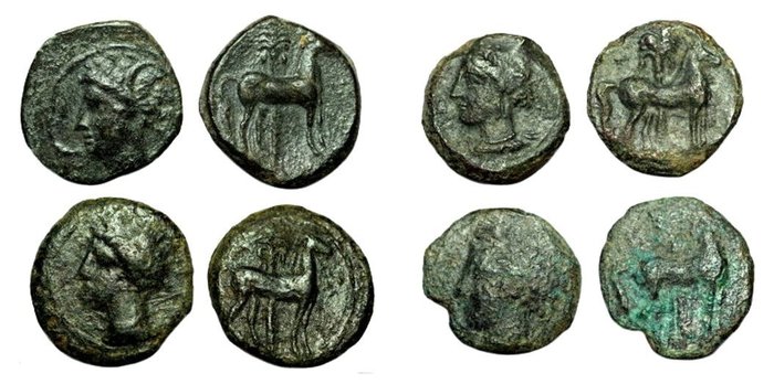 Zeugitana, Carthage. Lot of 4 bronzes ca. 400-350 BC.  (Ingen mindstepris)