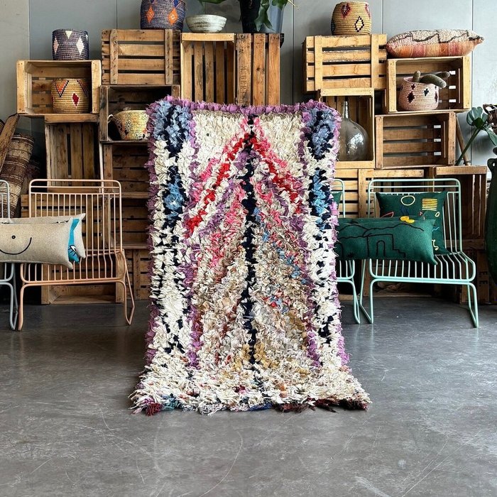 柏柏尔 Boucherouite 地毯 - 摩洛哥棉地毯 - 凯利姆平织地毯 - 170 cm - 85 cm