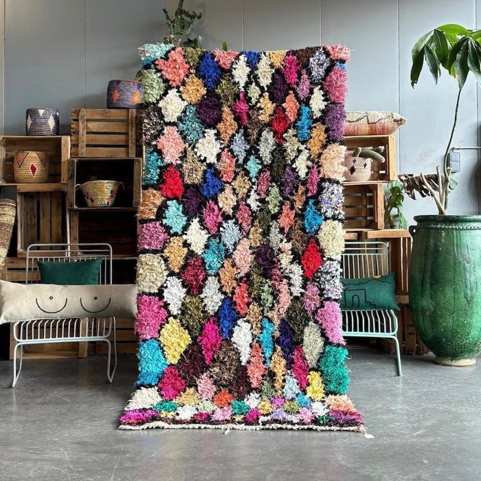 多彩柏柏爾 Boucherouite 地毯 - 摩洛哥棉地毯 - 花毯 - 250 cm - 110 cm