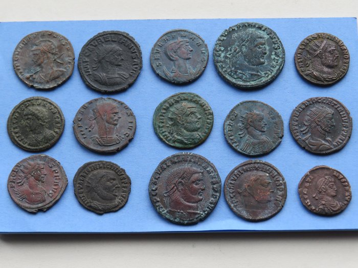 罗马帝国. Lot of 15 Roman Empire Bronze coins, mostly 3rd-4th centuries AD  (没有保留价)
