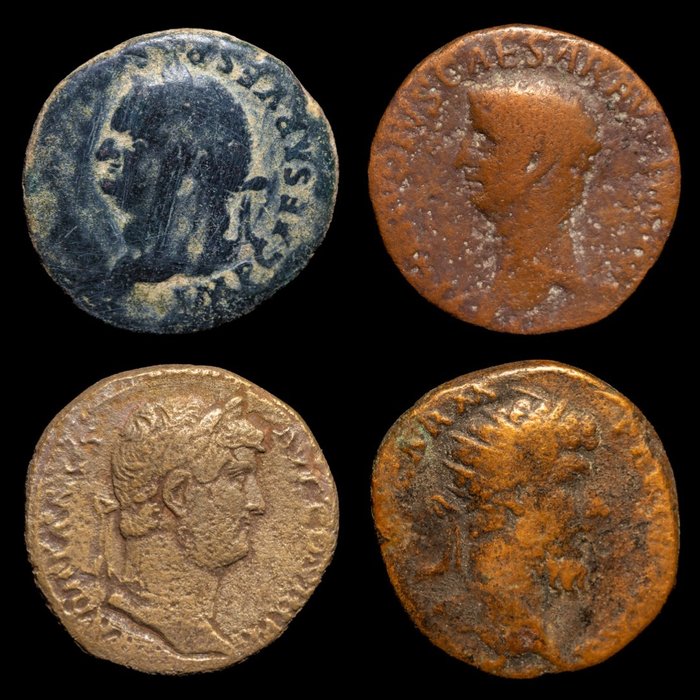 Empire romain. Lote de 4 monedas Æ Roma. Incl.: Claudio, Vespasiano, Adriano y Lucio Vero  (Sans Prix de Réserve)