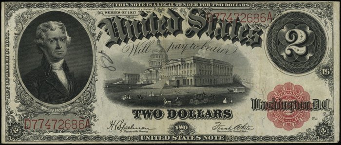 Estados Unidos. - 2 Dollars 1917 Legal Tender Note "Thomas Jefferson" - Fr #60 - Pick 188  (Sin Precio de Reserva)