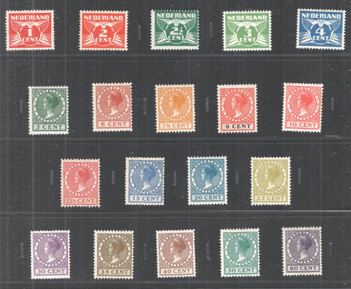 荷兰 1924/1939 - 威廉明娜女王 - 飞鸽 (Lebeau) - NVPH 144/162 en 169/198