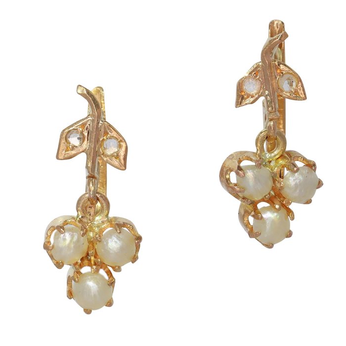 No Reserve Price - Vintage antique anno 1900 - Earrings - 18 kt. Rose gold Diamond - Pearl 