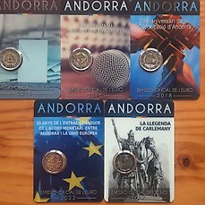 Andorra. 2 Euro 2015/2022 (5 coincards)  (Zonder Minimumprijs)