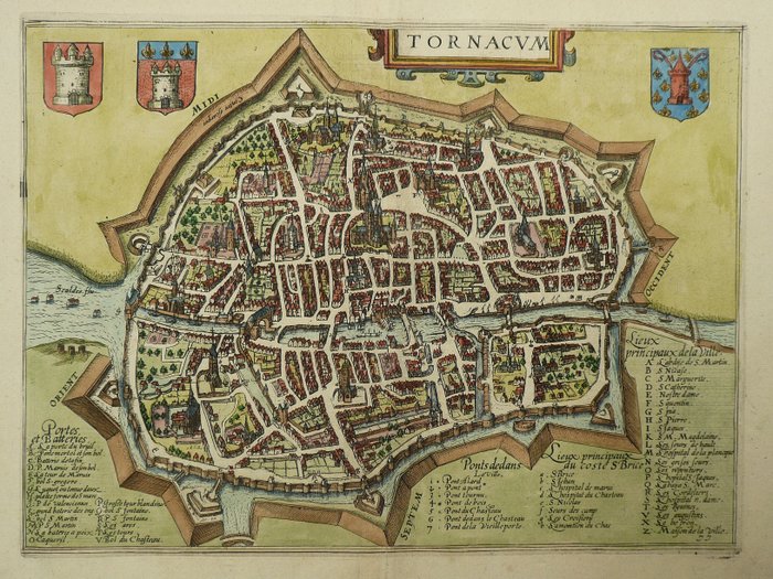 欧洲, 地图 - 比利时 / 图尔奈; Lodovico Guicciardini - Tournacum - 1581