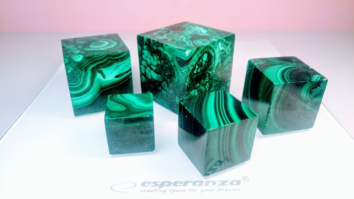 Malachite Cube - Hauteur : 36 mm - Largeur : 32 mm- 433 g - (5)