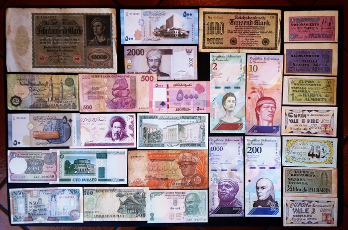 Maailma. - 102 banknotes / coupons - various dates  (Ei pohjahintaa)