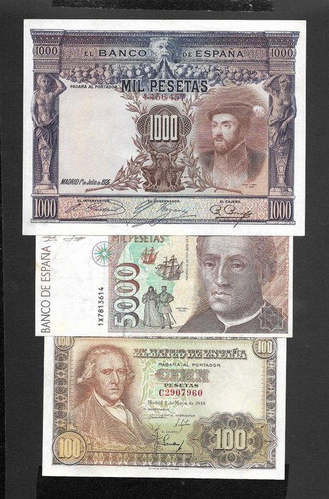 Spania. - 3 banknotes - various dates  (Ingen reservasjonspris)