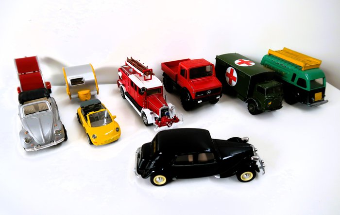 1:43 - Model car - Mercedes-Benz- VW Beetle - Renault bestel- TAb Caravan - Citroen 15 cv