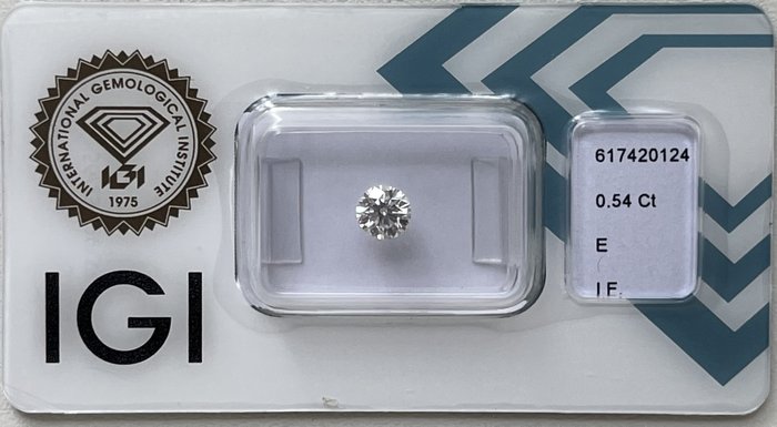 1 pcs 鑽石 - 0.54 ct - 圓形 - E(近乎完全無色) - 無瑕疵的