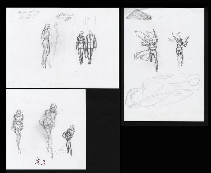 Berthet, Philippe - 3 Original preliminary drawing - Recherches de personnages