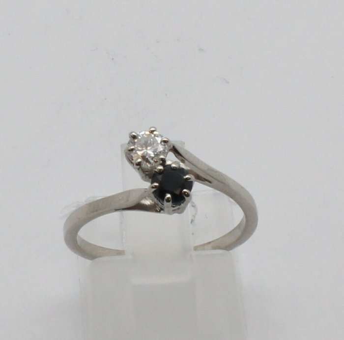 Zonder Minimumprijs - Ring - 18 karaat Witgoud Saffier - Diamant 