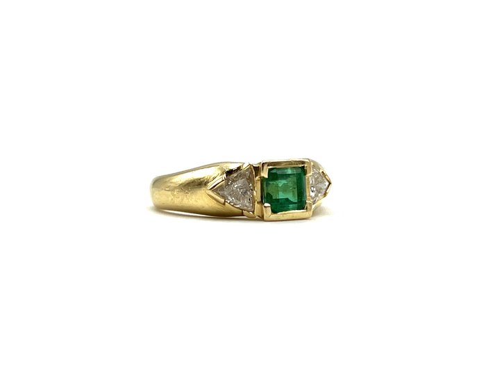 戒指 - 18K包金 黄金 -  0.50 tw. 祖母绿 - 钻石