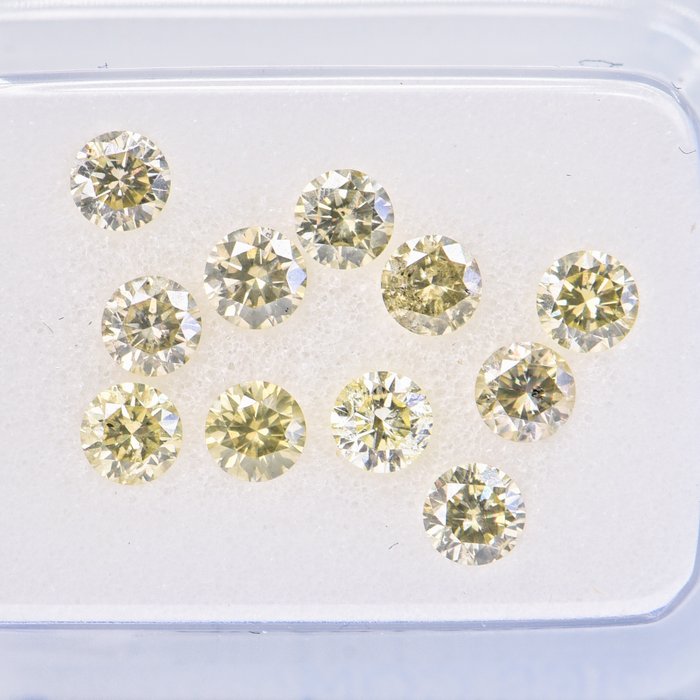 11 pcs Diamant - 1.10 ct - Rond - Light Yellow - SI1 - I2 Excellent VG  **No Reserve Price**