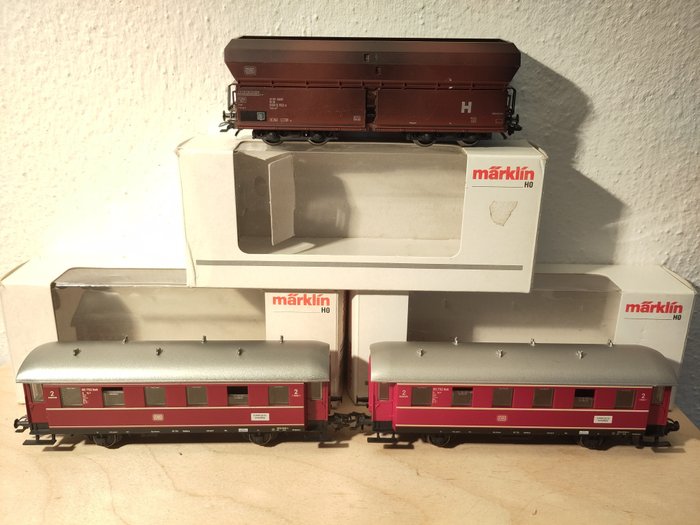 Märklin H0 - 4335/4624 - Modellbahnwagen (3) - 2 Personenwagen und Selbstentladewagen - DB