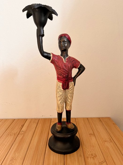 小雕像, Bronze blackmoor candlestick - 27 cm - 黄铜色