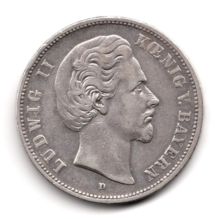 德国， 巴伐利亚, 德国， 帝国. Ludwig II. (1864-1886). 5 Mark 1876 D. München.38mm/27,61g.  (没有保留价)
