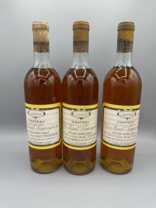 1970 Château Clos Haut Peyraguey - Sauternes 1er Grand Cru Classé - 3 Botellas (0,75 L)