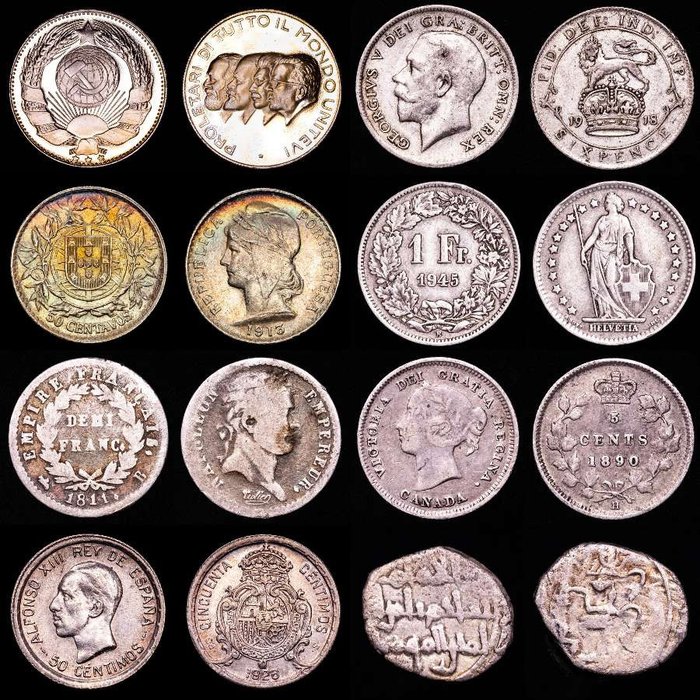 Världen. Conjunto de ocho (8) monedas de plata  (Utan reservationspris)