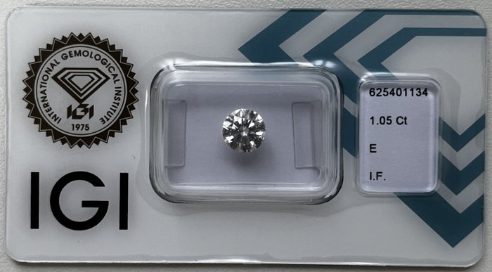 1 pcs 鑽石 - 1.05 ct - 圓形 - E(近乎完全無色) - 無瑕疵的