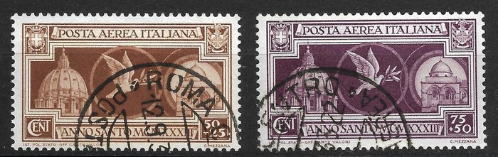 意大利王国 1933 - 圣年 1933 - 二手航空邮件 - Sassone A54-A55