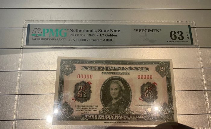 Nederländerna. - 2½ Gulden 1943 - SPECIMEN - Pick 65s
