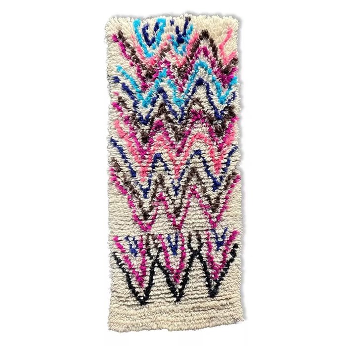 柏柏尔 Boucherouite 地毯 - 摩洛哥棉地毯 - 凯利姆平织地毯 - 180 cm - 75 cm