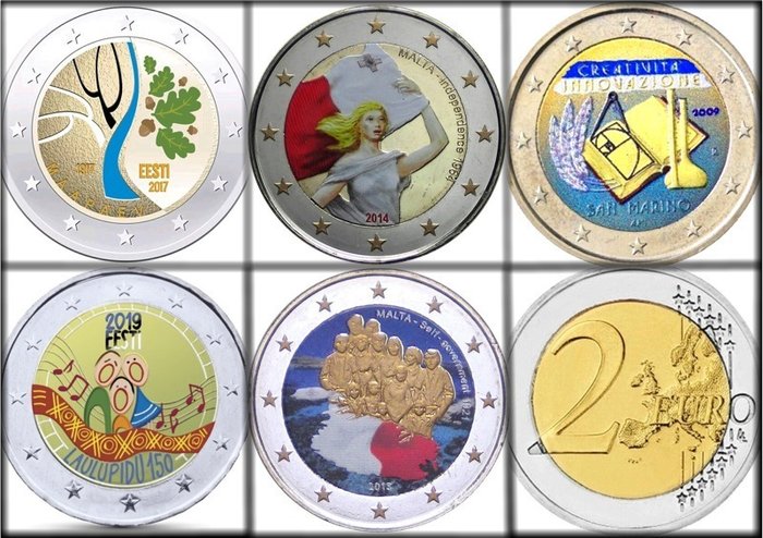 Estonia, Malta. 2 Euro 2013/2020 (5 monete)  (Fără preț de rezervă)