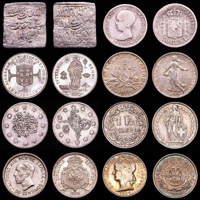 Maailma. Conjunto de ocho (8) monedas de plata  (Ei pohjahintaa)