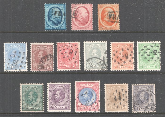 Alankomaat 1864/1888 - Kuningas Vilhelm III - 2. ja 4. numero - NVPH 4/6 en 19/29
