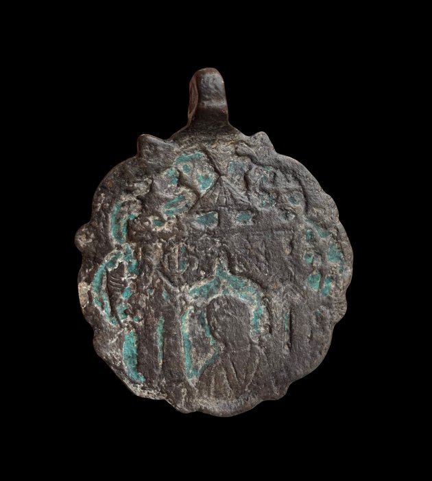 中世紀前期 青銅色 騎士紋章馬具吊墜 - 6.5 cm