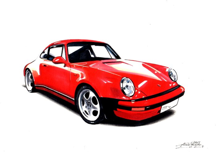originele tekening - Porsche - Porsche 930 Turbo - Baes Gerald - 2023