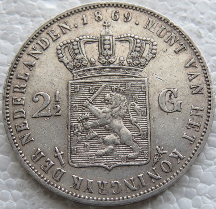 荷蘭. Willem III (1849-1890). 2 1/2 Gulden 1869  (沒有保留價)