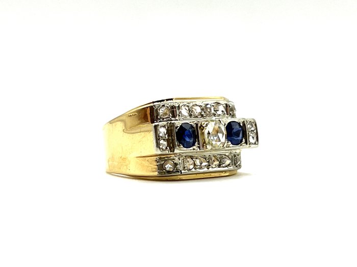 戒指 - 18 克拉 玫瑰金, 鉑金 -  0.20 tw. 鉆石  (天然) - 藍寶石 