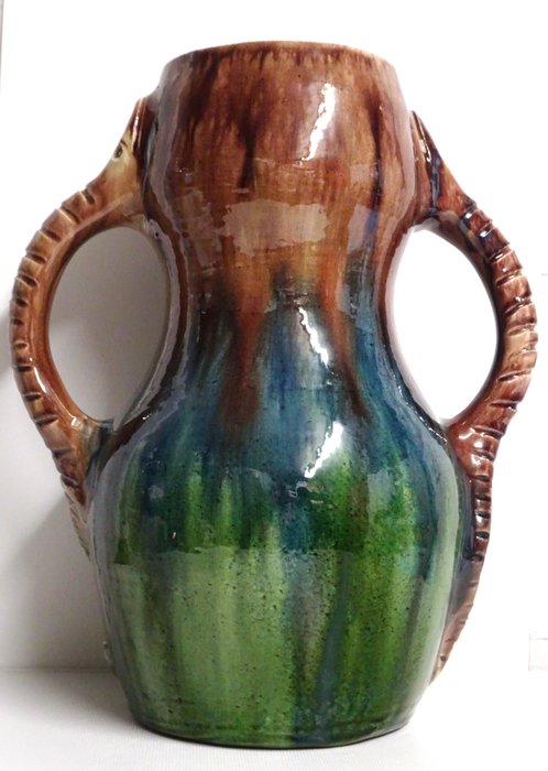 Vlaams aardewerk Brugge - Vase -  poignées en forme de serpent  - Céramique