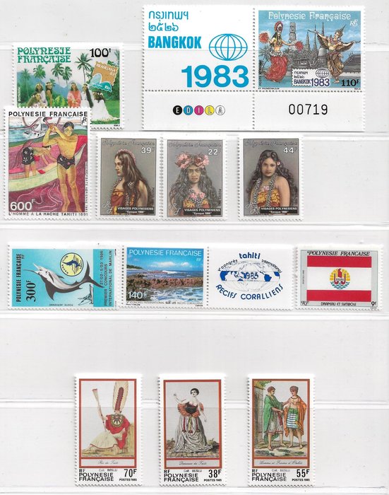 法屬波利尼西亞 1958/1993 - 該時期的郵票整齊堆積，全套，居中，狀況良好 - Unificato