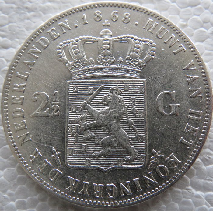 Nederländerna. Willem III (1849-1890). 2 1/2 Gulden 1868  (Utan reservationspris)