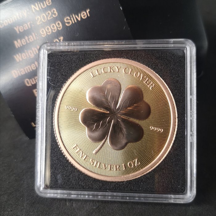 Niue. 2 Dollars 2023 Lucky Clover Rose - Gold 24kt Rose Gold, 1 Oz (.999)  (No Reserve Price)