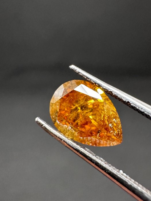 1 pcs 钻石 - 1.18 ct - 梨形 - 深彩黄带褐橙 - I2 内含二级