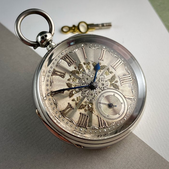 Silver Fusee pocket watch - Open face - NO RESERVE PRICE - 1850-1900