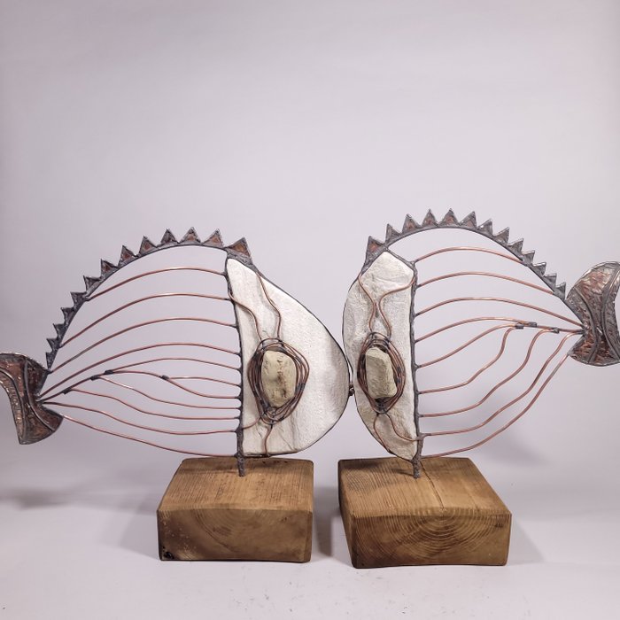 Jacek Drzymała ( XX- XXI) - Kissing Fish (set of 2 handmade stone sculptures - EXTRA LARGE)