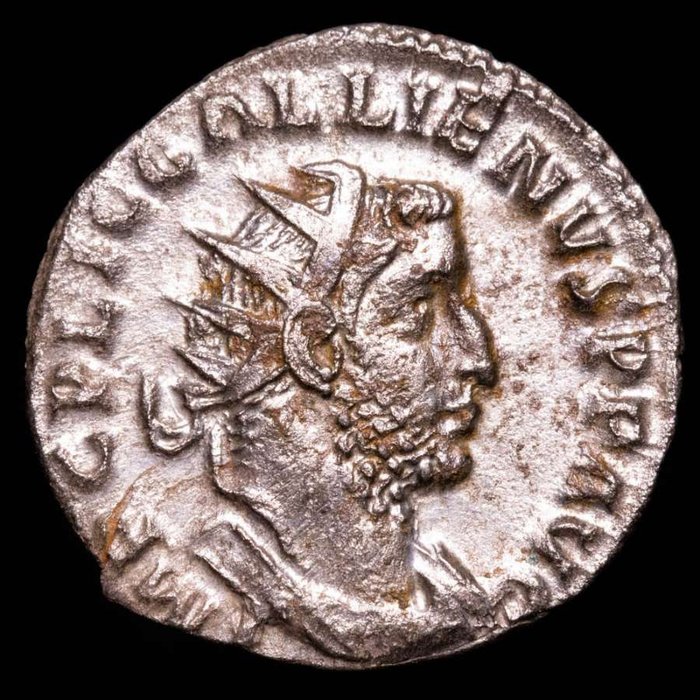 罗马帝国. 加利纳斯 （253-268）. Antoninianus Rome AD 258-259. VIRTVS AVGG, Mars advancing left, holding trophy and spear.  (没有保留价)